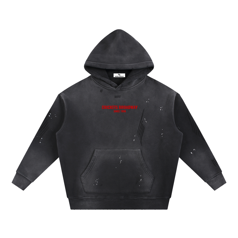 Vintage Washed Frayed Crickets Fleece Hoodie